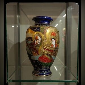 Japanese Japan Satsuma Vase Immortals 12 inch Cobalt